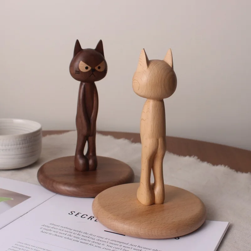 Solid Wood Cat Tissue Box, Walnut Storage Organizer, No Drill Wall Mount Paper Roll Dispenser