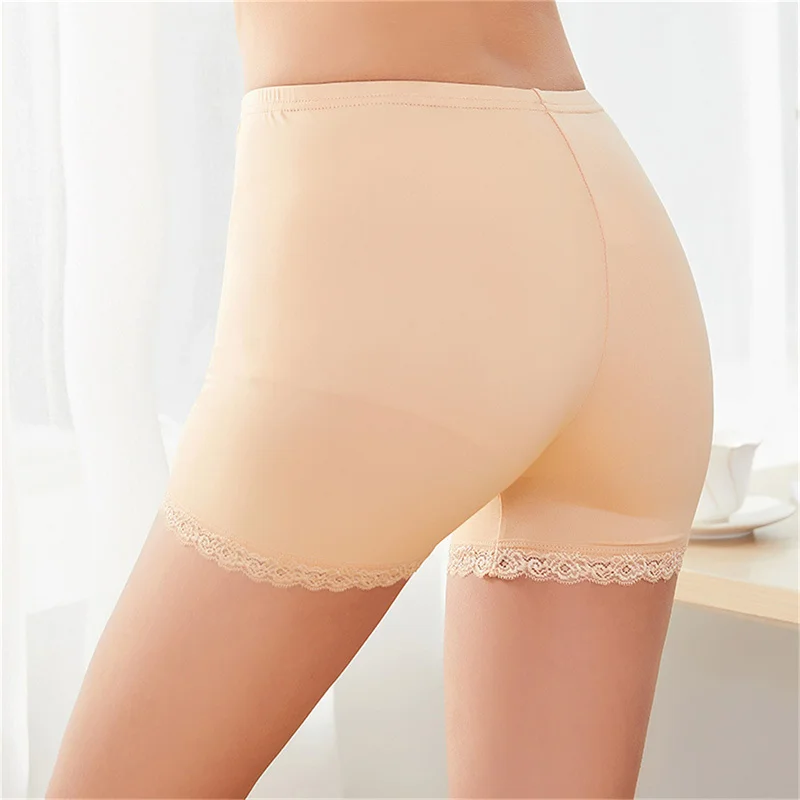 1pc Summer Underwear Shorts Sexy Silk Ice Pants White/Black/Nude Women Safety Short Pants Gifts For Women 80-110 Kg