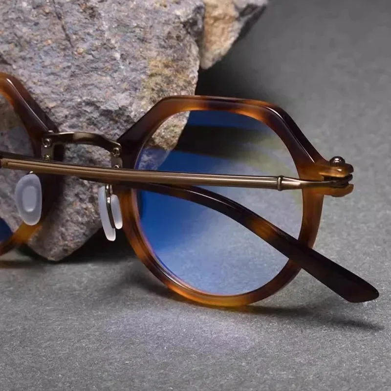Vintage Acetate Titanium Eyeglasses Frame Men Large Face Designer Literary Oval Frames Women Optical Prescription Glasses Frames