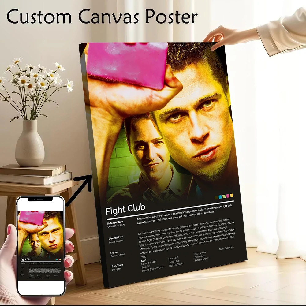 

Fight Club Movie Poster Customizable Printed Canvas Painting for Pictures Wall Art Vintage Decor Living Room Bedroom Wand Deko