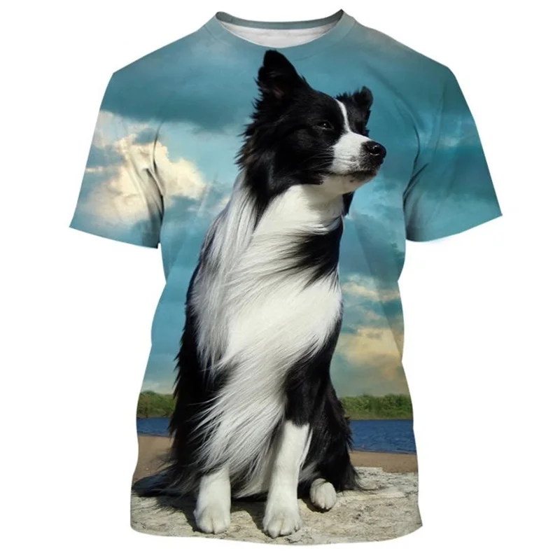 Fashion Cute Animal Dog Unisex Round Neck Casual Short Sleeve Tee Shirt Clothing Border Collie 3D Printed T-shirt For Men