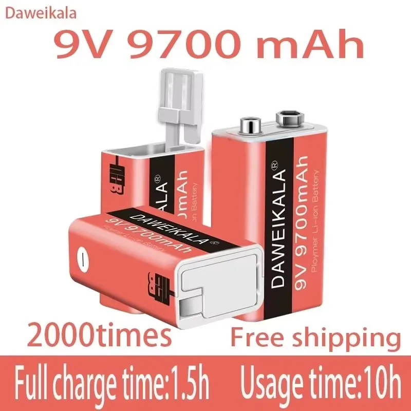 

9V 9700mAh Li-ion Rechargeable Battery New High Capacity 9V Lithium Battery with Micro USB Charging for Multimeter Microphone Gu