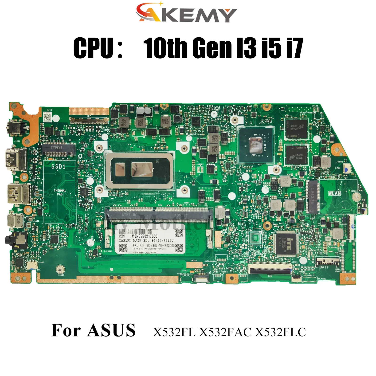 Placa base para ordenador portátil X532FL para ASUS X532FLC S5500F V531F S532F S531F X532F X532FAC K531F V532F K532F placa base 10. a generación I3 i5 i7