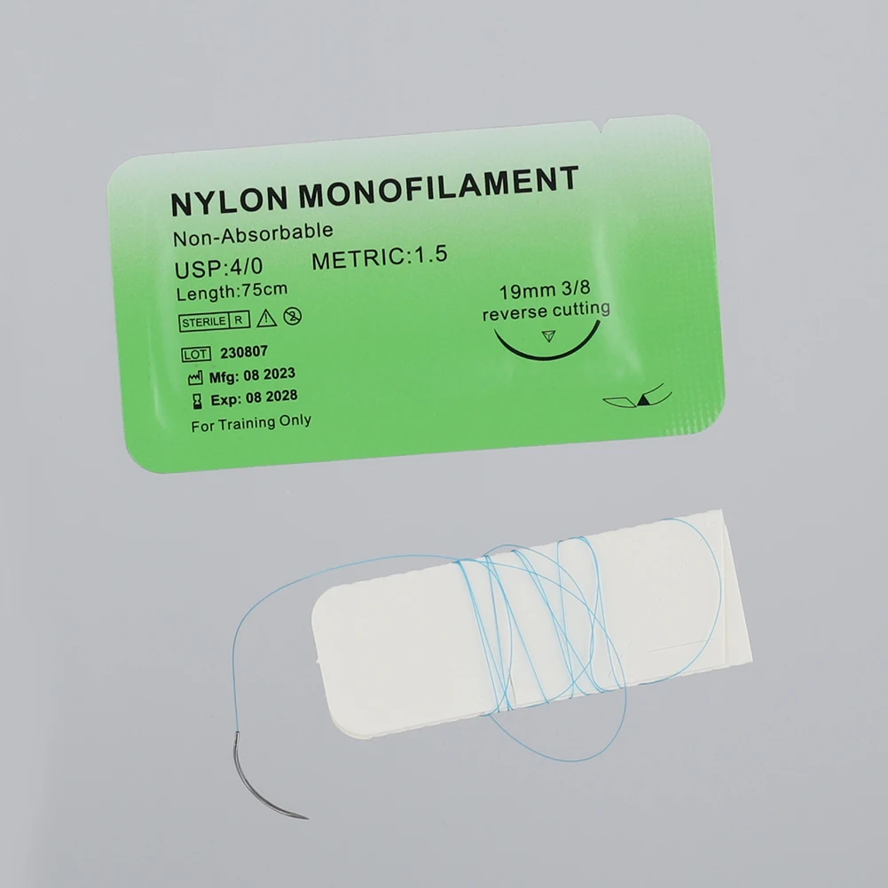 1-50PCS 4/0 Non-injured Medical Monofilament Thread Nylon Silk Veterinary Practice Suture Kit for Medical Students Education