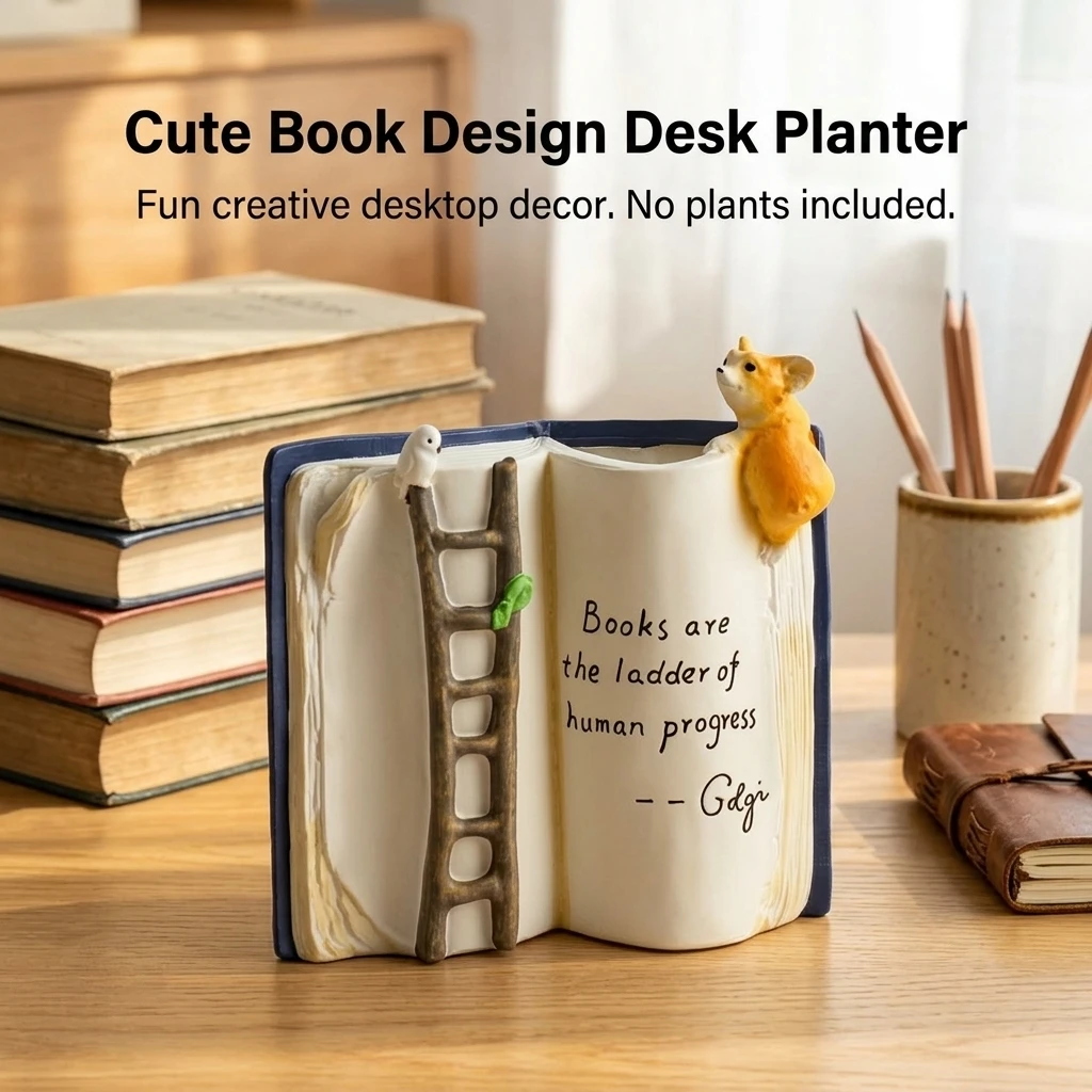 1pc Book-Shaped Planter Creative Resin Pot Artistic Desktop Decoration for Office Study Room Home Gift Durable