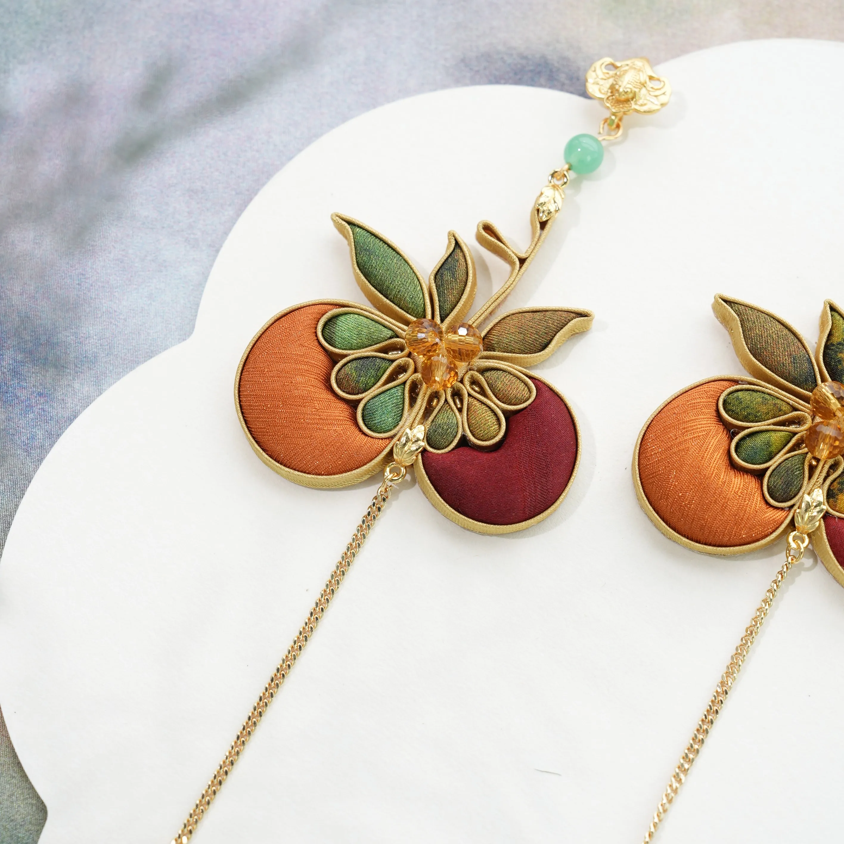 Handmade Xiangyunsha Waist Pendant Double Blessing Intangible Cultural Heritage Frog Button, Traditional Accessory for Cheongsam