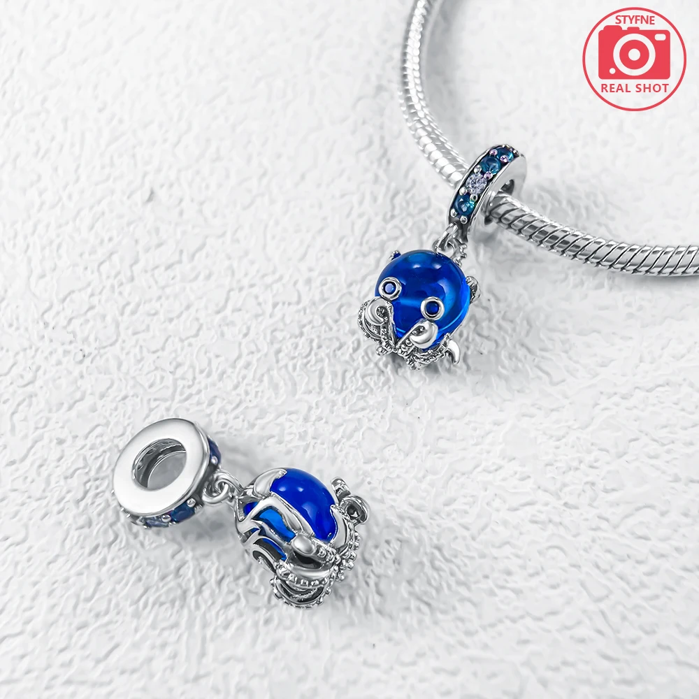 Abalorio de plata de ley 925 con cuentas de océano azul, medusas, ballena, tortuga marina, compatible con Pulsera Original, fabricación de joyas para mujer