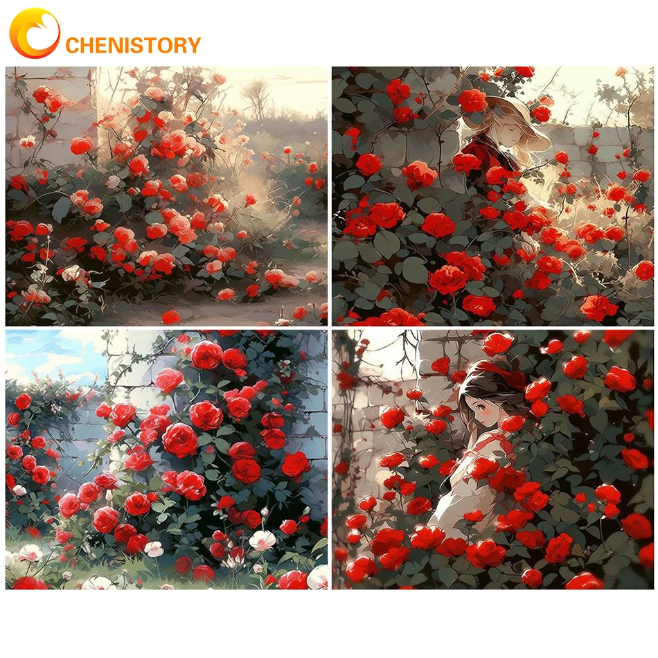 CHENISTORY Oil Picture By Number On Canvas Flower Acrylic Paint By Number DIY Crafts For Adults Kits Home Wall Art Decoration