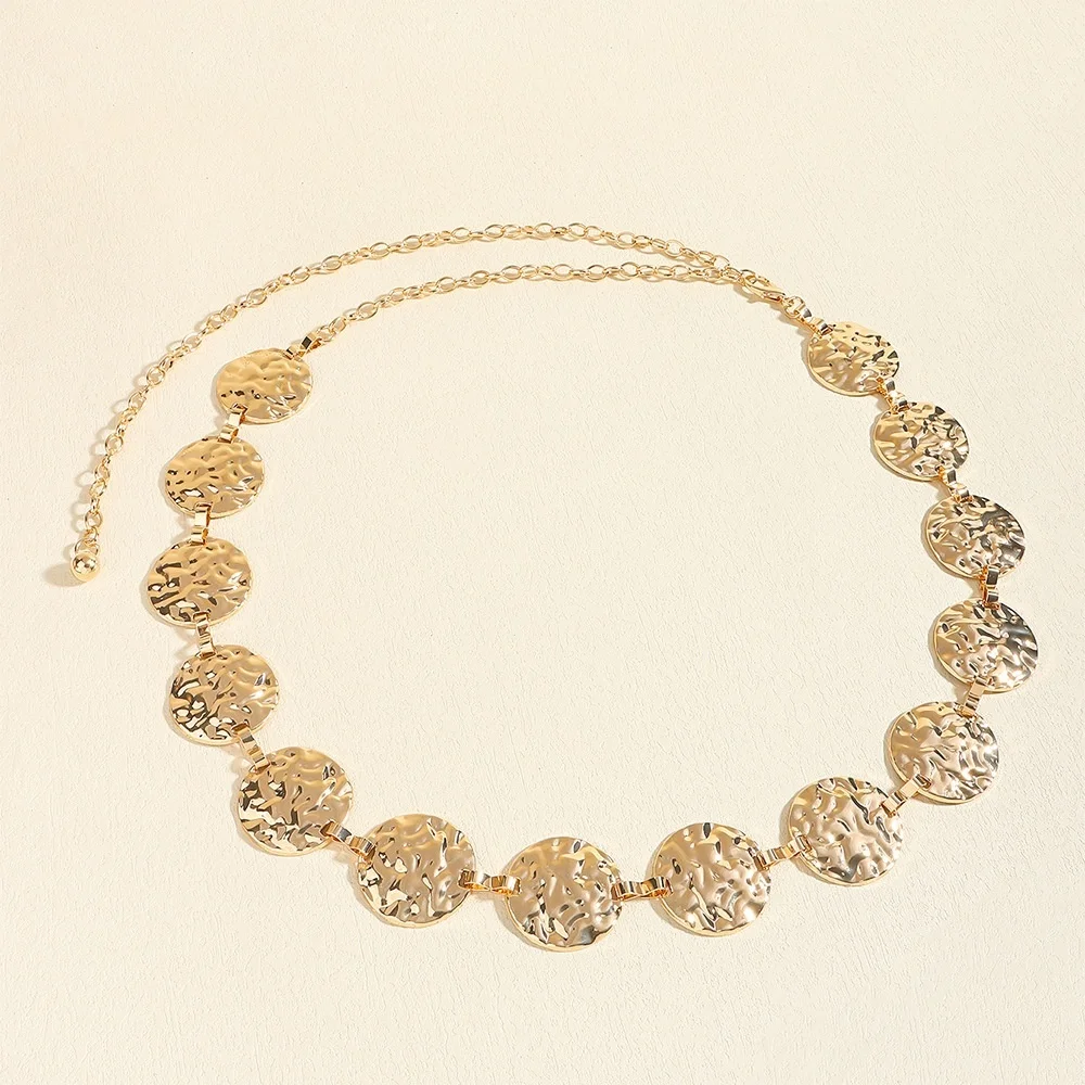 Hammered Disc Waist Chain for Women, Adjustable Belly Chain