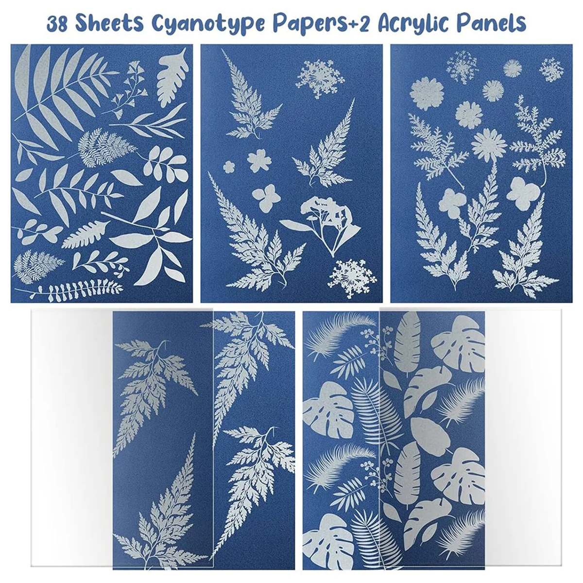 

A32P_38 Sheets Cyanotype Paper A4 Sun Print Paper Kit with 2 Clear Acrylic Sheets High Sensitivity Solar Drawing Paper