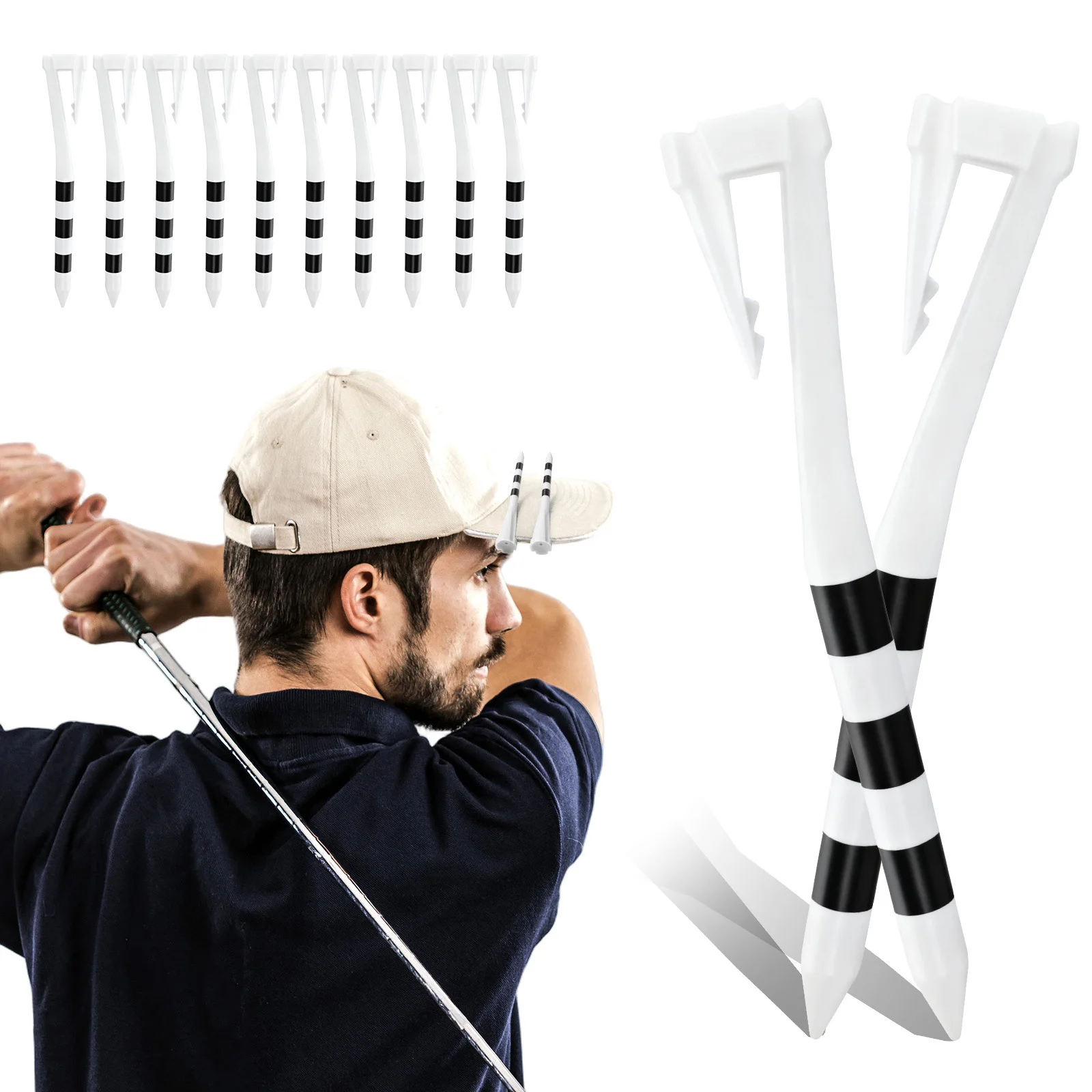 Unbreakable Plastic Golf Tees with Hat Clip Value 30 Pack, Printed Ring Tees with Bright Pink/White for Easy Spotting