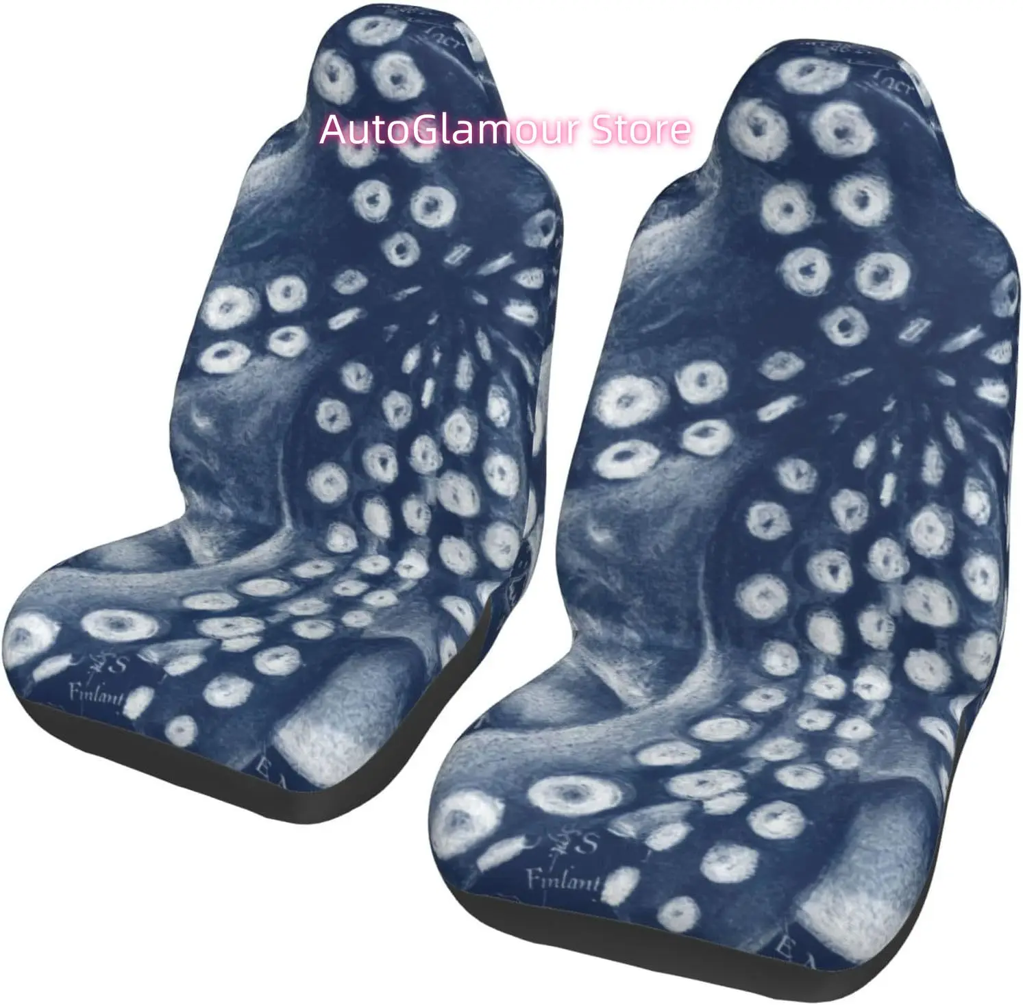 Blue Octopus Vintage Map Chic 2-Piece   Seat Cover Complete Set - Elastic Seat Protection Cover for Cars, Trucks, S
