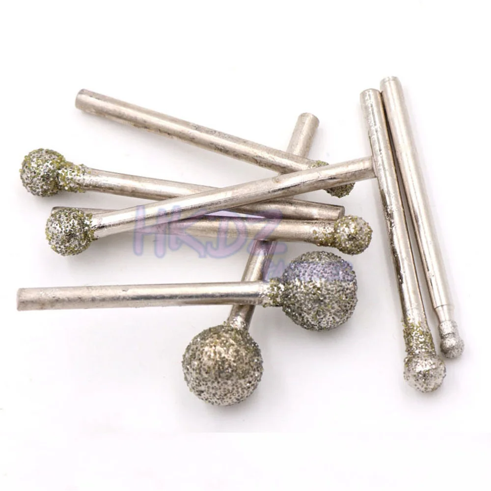 Round Ball Burs Coarse For Stone Drill Metal 3mm Shank 3~10mm 60# Spherical Head Diamond Grinding Bit Coated Mounted Points