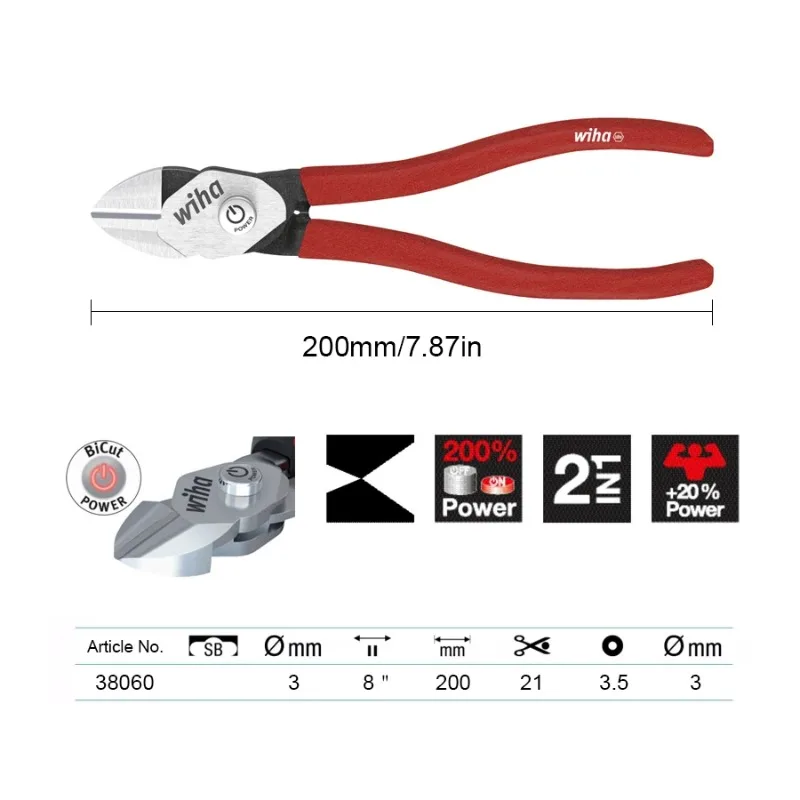 WIHA 38060 Electrician's Dual-Function Heavy-Duty Diagonal Cutter with Ergonomic Design