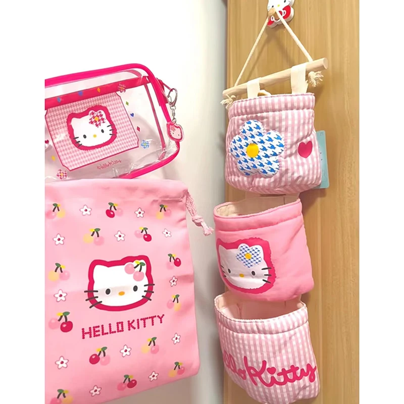 Sanrio Storage Hanging Bags Pink Hello Kitty Sundries Storage Bag The Fabric Hanging Wall Pouch Girls Dormitory Organiser