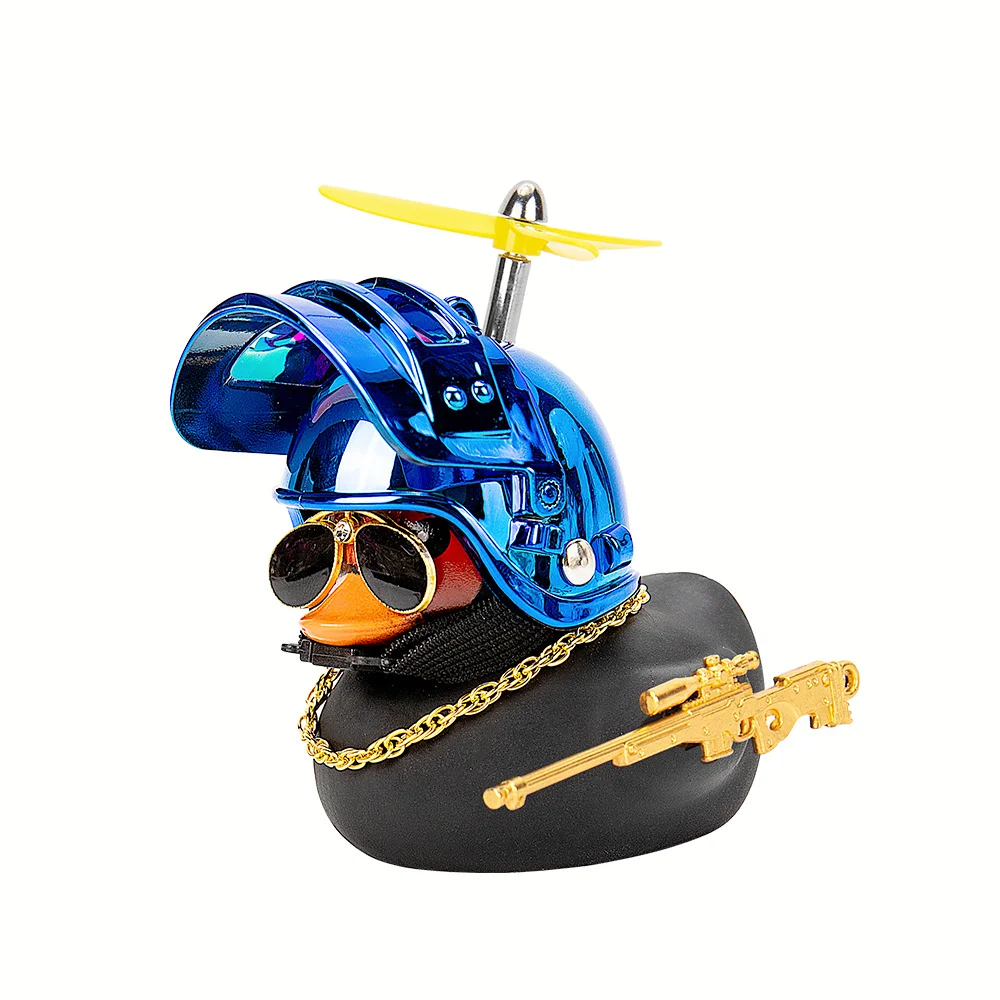 Niedliches Gummi-Enten-Spielzeug, Helm der Stufe 3, gelbe schwarze Enten-Dekorationen, Fahrrad-Gadgets mit Propeller, Auto-Armaturenbrett-Dekor-Zubehör – Detail 9