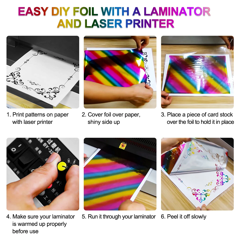 Toner Reactive Foil Roll Use with Laminator Laser Printer,Paper Holographic Heat Transfer Crafts Foil Roll for Scrapbooking