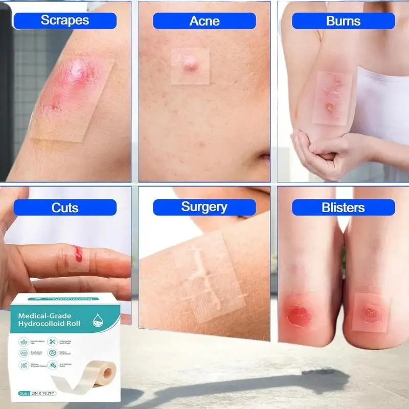 

"Waterproof Hydrocolloid Band Aid Dressings Roll for Optimal Wound Care, Ultra-Thin, Soft and Self-Adhesive Scar Treatment Tape
