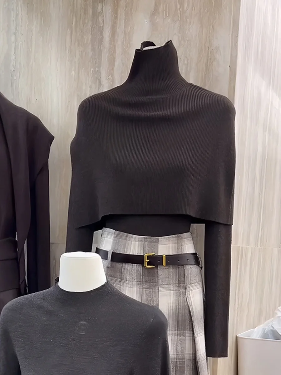 

Korean Sle Long Sve Knitted Base irt Women's High Collar awl Sweater Autumn Anti-Wrinkle Two-Piece Set Faionable C...