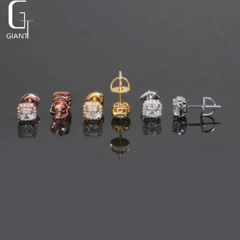 Hot Sale 6MM Asscher Cut Moissanite Earring 925 Silver Earring HipHop Iced Out Moissanite Stud Earring Pass Diamond Test