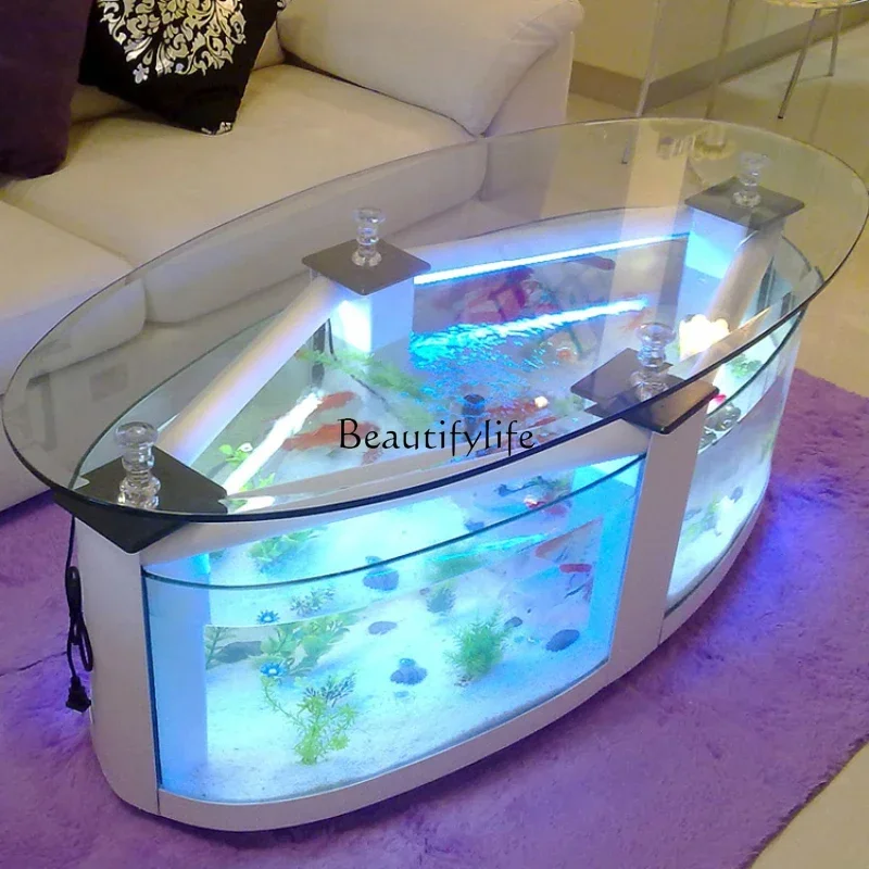 

Oval Coffee Table Fish Tank Living Room Ecological Aquarium Glass Creative Change Water Turtle Jar