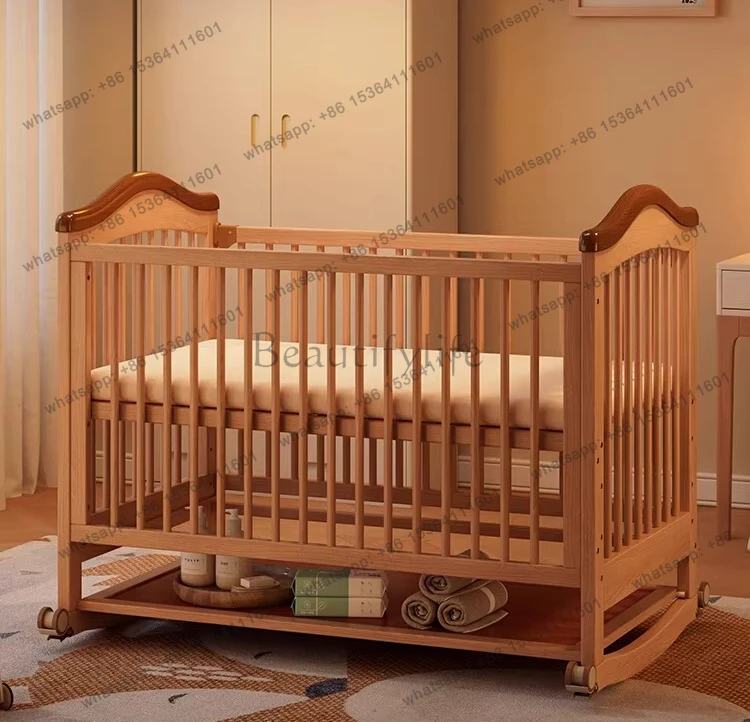 Solid wood multi-functional splicing small bed movable cradle small bed