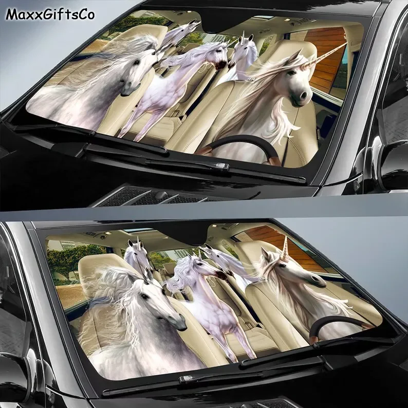 Unicorn Car Sun Shade, Unicorn Windshield, Family Sunshade, Unicorn Car Accessories, Car Decoration, Gift For Dad, Mom