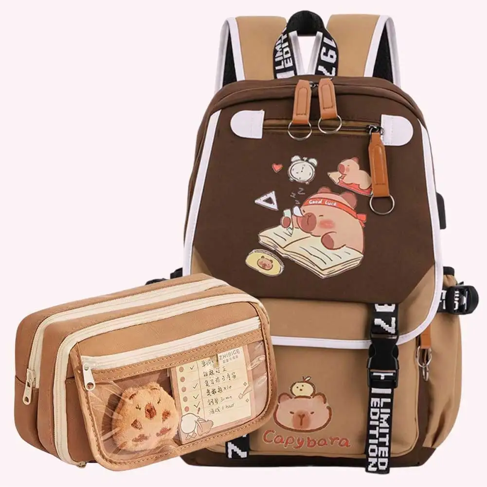 Capybara Backpack for Girls Boys Students Cute Kawaii Large Capacity Bookbag Adjustable Strap Zipper Closure Aesthetic Rucksack