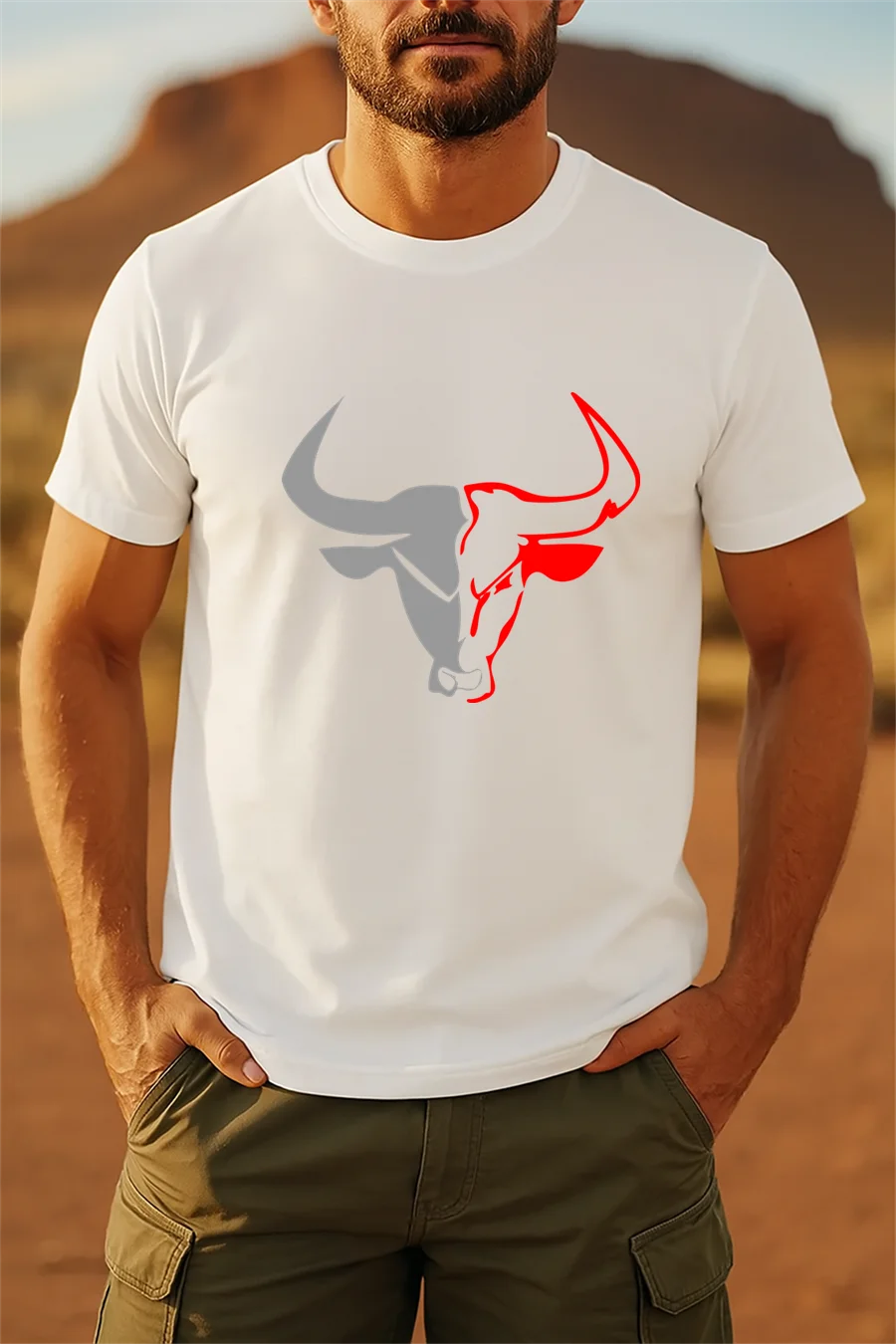 Summer new cow head print T-shirt for men, casual, comfortable, breathable round neck short sleeved shirt