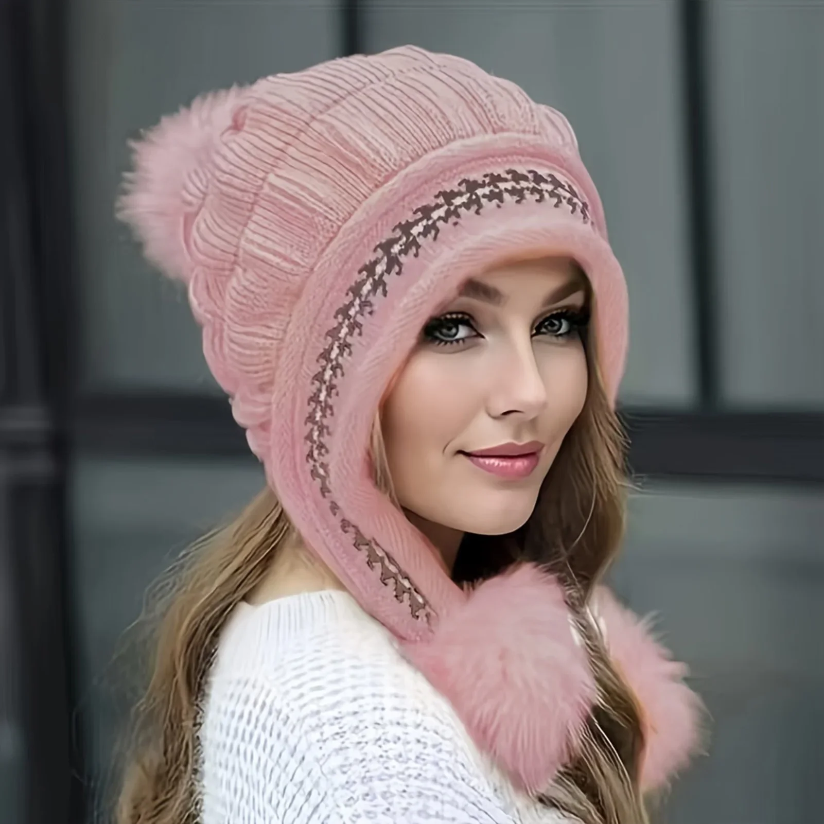 Soft Winter Warm Fur Hat Fleece Lined Earflap Hat For Women Knitted Beanie Casual Slouchy Thick Thermal Cap For Cold Weather image 3