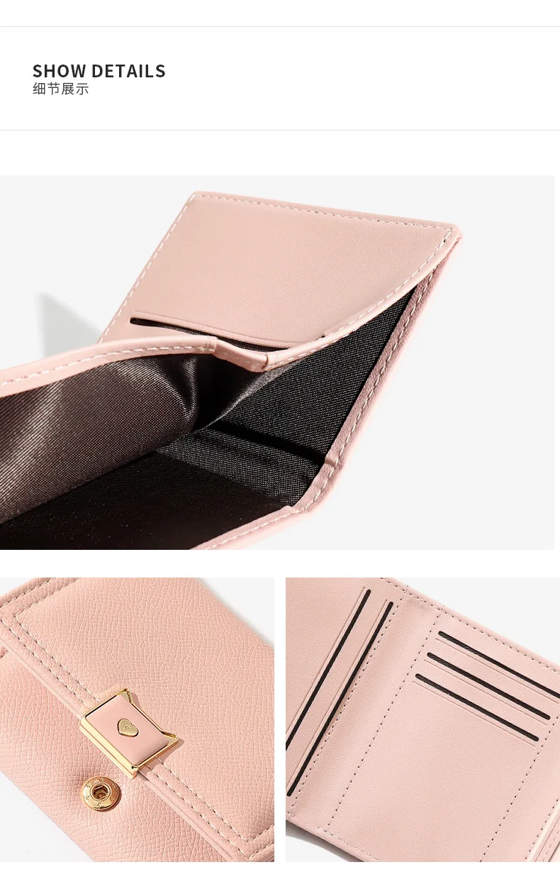 2025シンプルショートソリッドカラーレディース財布学生三つ折りPUレザーコインカードバッグシルバー財布