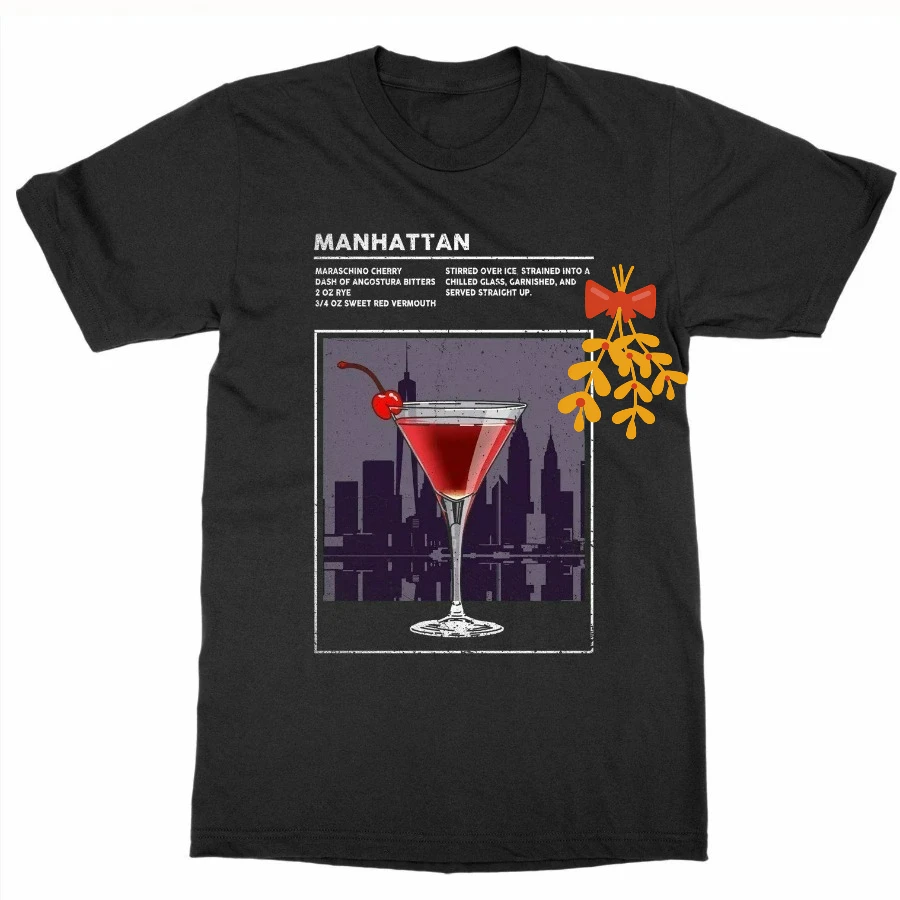 Happy Hour Bartender Alcohol Manhattan Cocktail Mixed Drink T-Shirt 100% Cotton O-Neck Summer Short Sleeve Casual Mens T-shirt