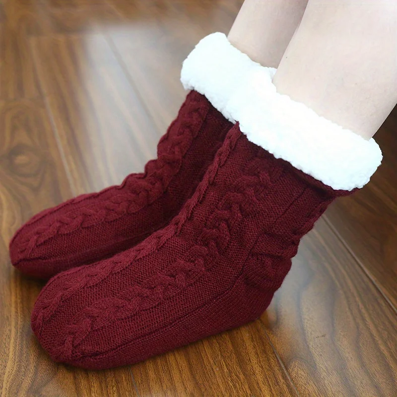 Fuzzy Slipper Socks For Women With Grippers Non Slip Sherpa Lined Slipper Socks Comfy  Warm Winter Floor Socks