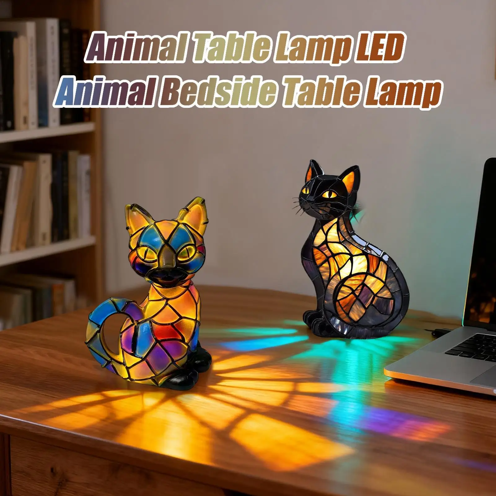 Cat Lamp Stained Resin Cat Tabletop Night Light Resin Cat Decor Vintage Night Light for Bedroom and Living Room Decoration