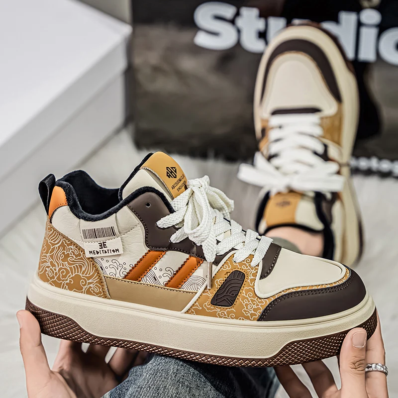 

2025 Winter New Trendy and Fashionable Thick Bottom Casual with Cotton Warm Board Shoes for Men's Labor Protection High Top