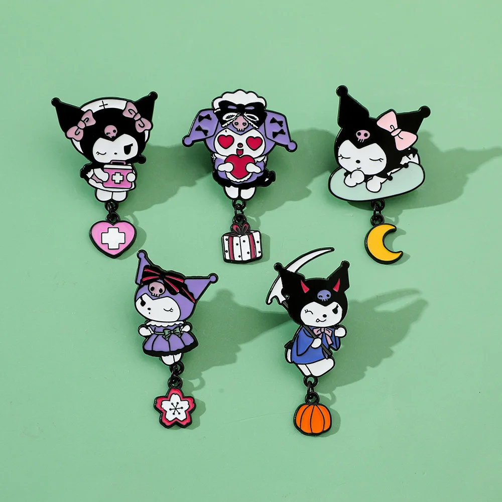 5pcs Sanrio Catone Creative Kulomi Metal Badge Around Japanese Cute Alloy Drop Oil Brooch Pin Accessories Decorative Wholesale