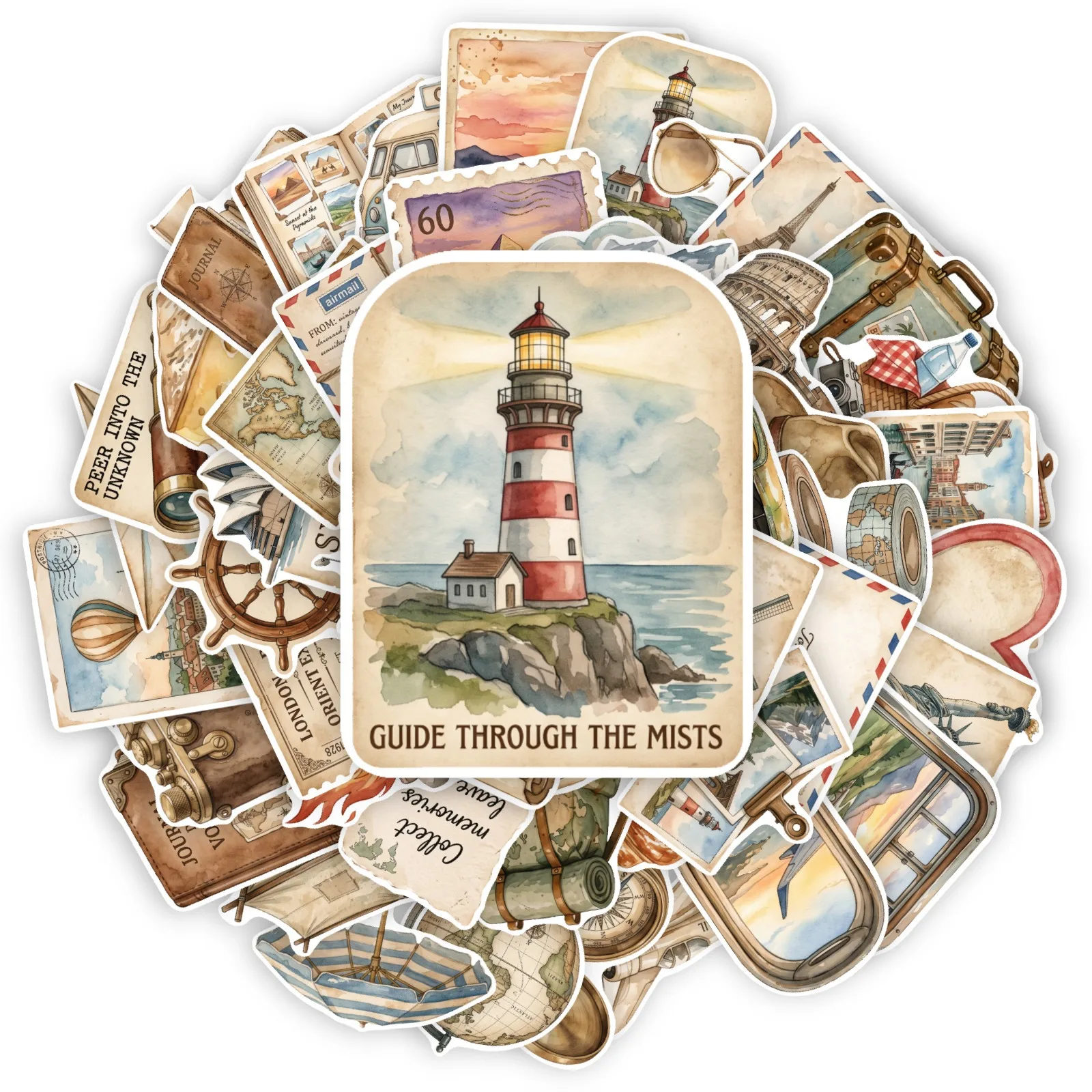 10/30/50PCS Vintage Travel Stickers Retro World Map Luggage Ticket Landmark Vinyl Decals for Laptop Luggage DIY Travel Sticker