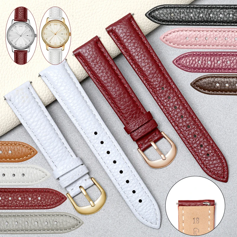 Premium Cowhide Leather Watch Strap 12mm 14mm 16mm 18mm 20mm Quick Release Watchband Soft Wristband Accessories for Women