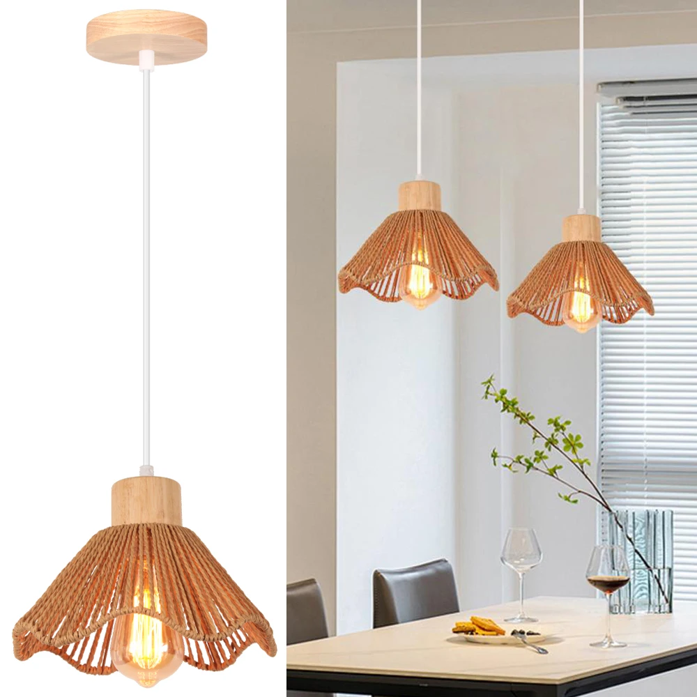 

Retro Led Hemp Rope Woven Pendant Lamp Corridor Aisle Living Room Hanging Light E27 Hand Woven Rattan Weaving Home Decor Fixture
