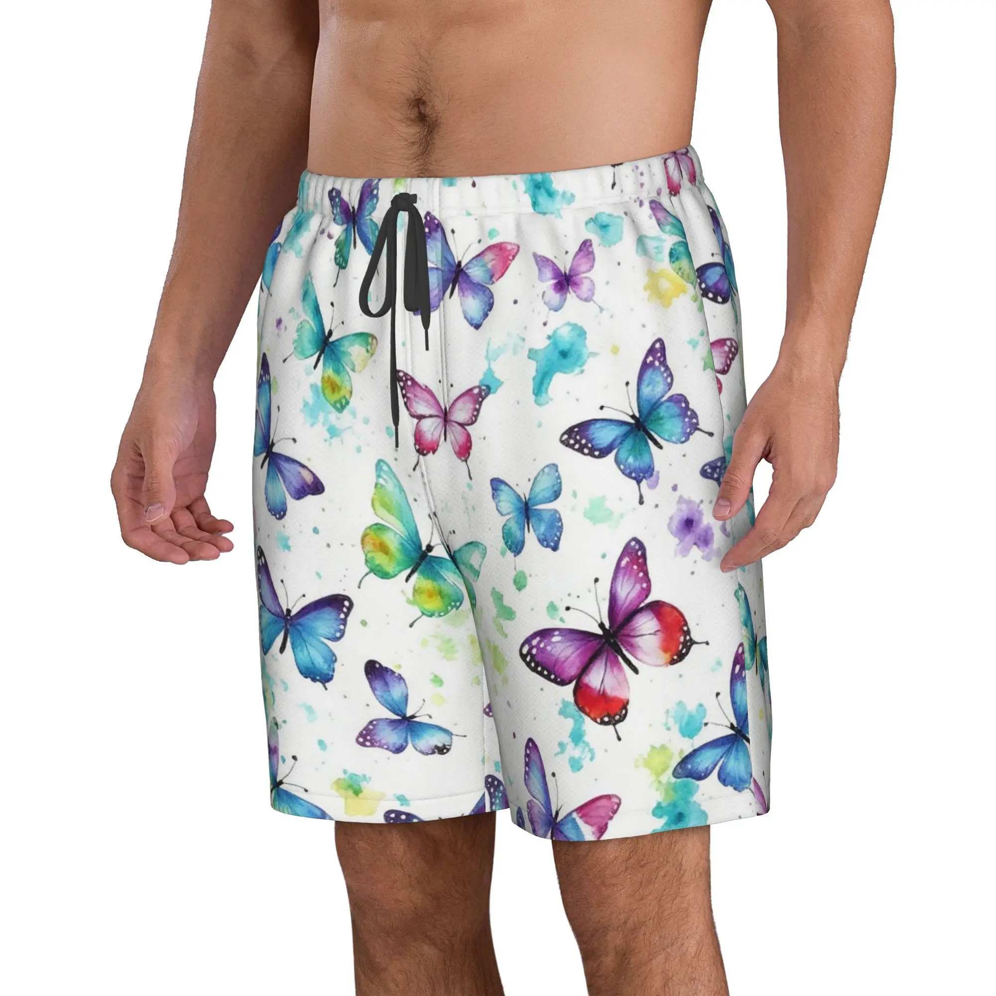 Colorful Butterfly Watercolor Painting Art Trunks Beach Board Shorts Casual Quick Dry Swimming Summer Men Pants