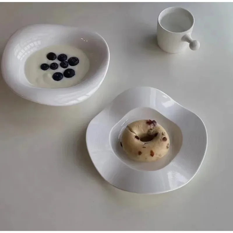 Modern Style Ceramic  Plate Set Seasoning Dish Snack  Wave Side Cake Vegetable Bowl Dessert Plate Wood Plate