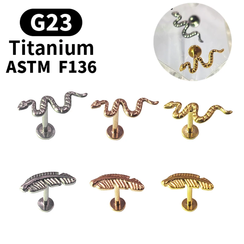 

Snake Stud Earring Piercings Small Labret Tragus Lip Rings Studs For Women Bees Feather G23 Titanium Jewelry Accessories 2022