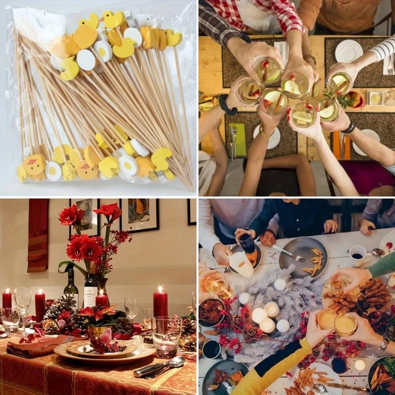 200pcs Cute Duck Egg Cartoon Bamboo Skewers Colorful Disposable Fruit Picks for Parties, Weddings, Birthdays, Easter, and More