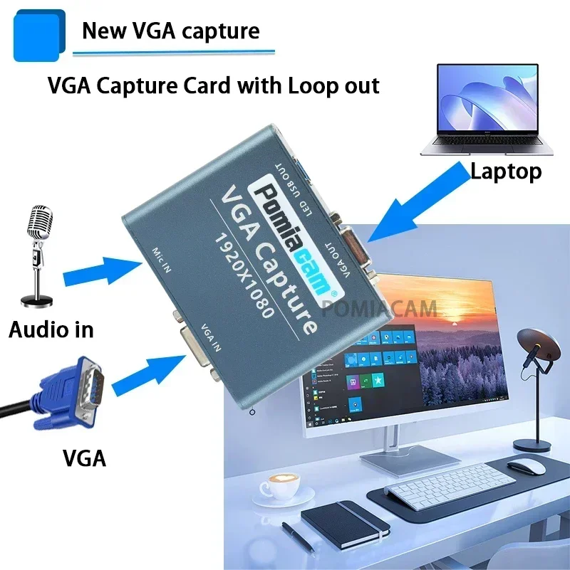 Imagem -06 - Cartão de Captura de Áudio e Vídeo 1080p Vga para Usb Suporta Uvc Uac Padrão Saída Vga Lock Pcs por Lote