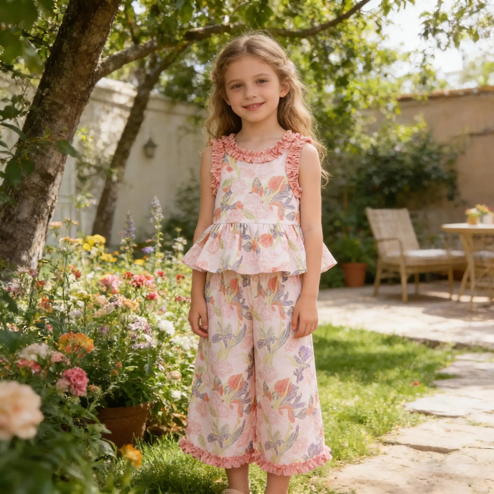 Children's Clothing Sets 2026 pink Floral Print Sleeveless Top + Wide-leg Pants 2pcs Sets casual  Girl Clothes Kids 5 6 7 8years