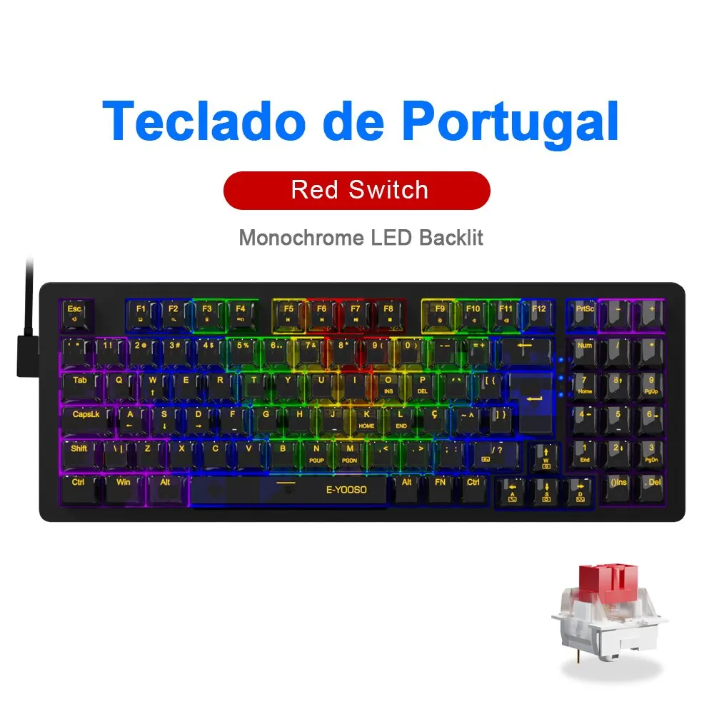 E-YOOSO Z94 USB Mechanical Gaming Keyboard Wired Monochrome Backlit 94 Key Russian Brazilian Portuguese for Compute Laptop PC