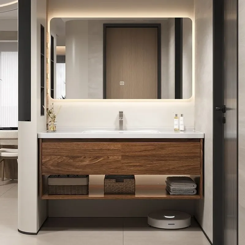 for Black Walnut Bathroom Cabinet Ceramic Integrated Basin Toilet Washbasin Countertop Integrated Bathroom Sink
