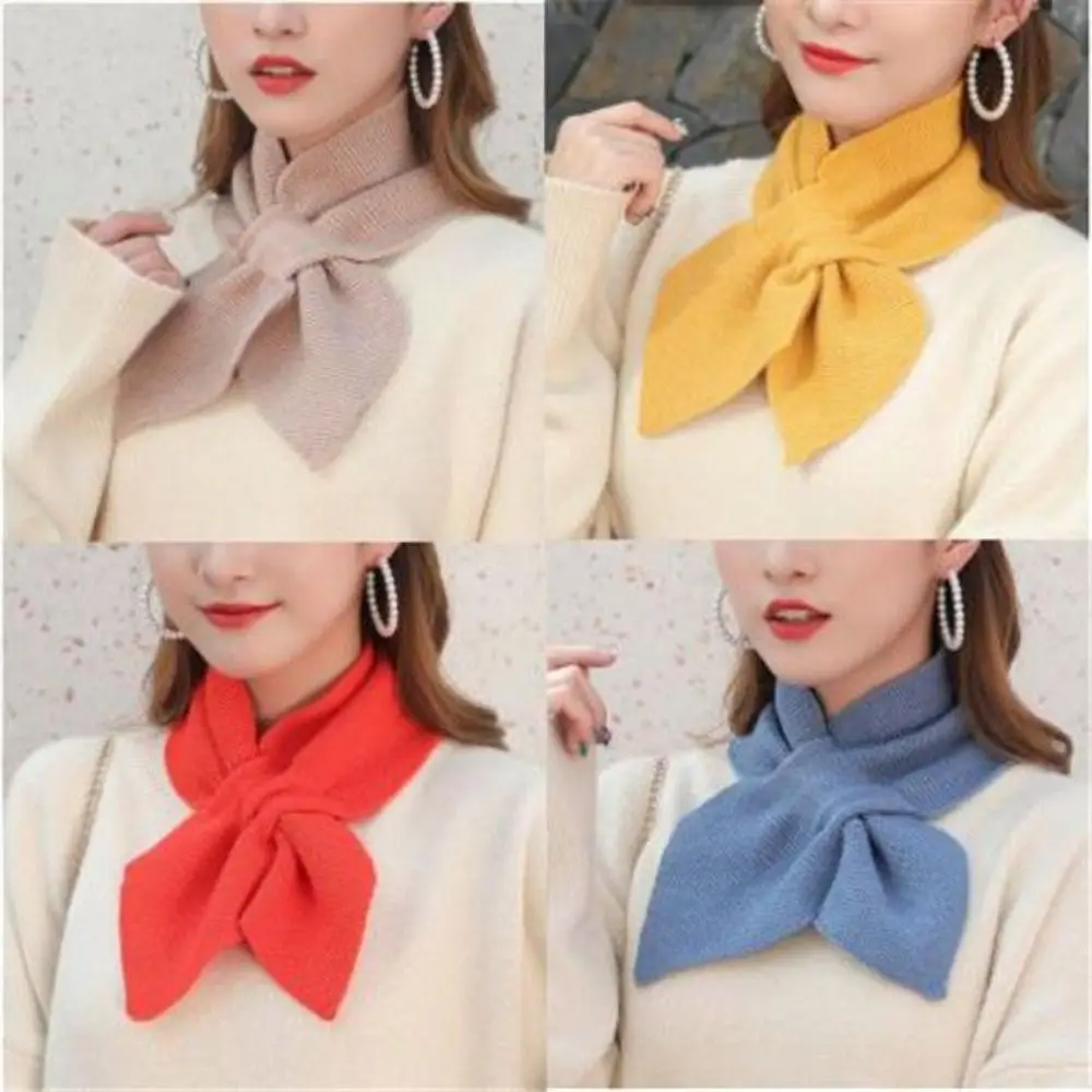 Knitted Cross Scarf Women Warm Casual Turtleneck Neck Warmer Detachable Winter Windproof Sweater Bowtie Scarf