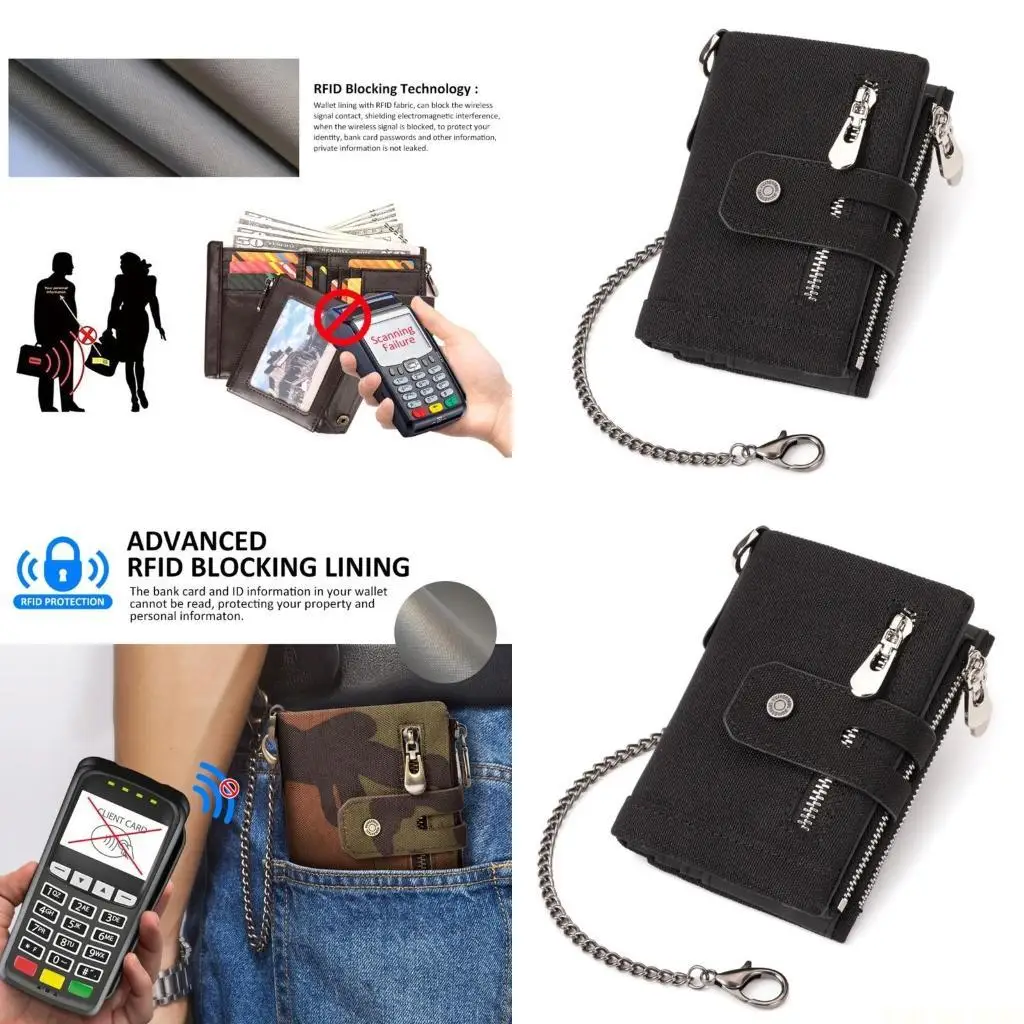 

X90D Мужской кошелек для монет из ткани Оксфорд с металлической противоугонной цепочкой на молнии, короткий кошелек