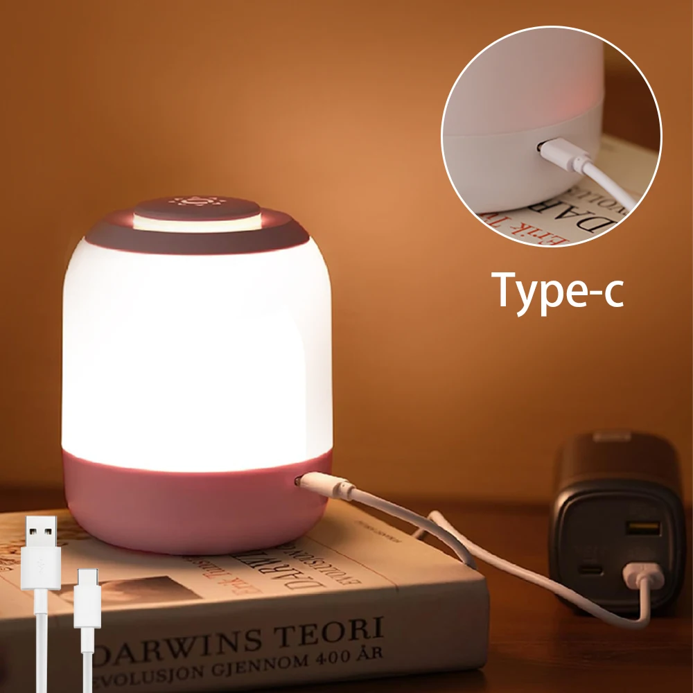 Touch Rechargeable Three-Color Dimming Night Light Bedroom Sleep Lamp Eye Protection Soft Light Bedside Table Lamp For Sleeping